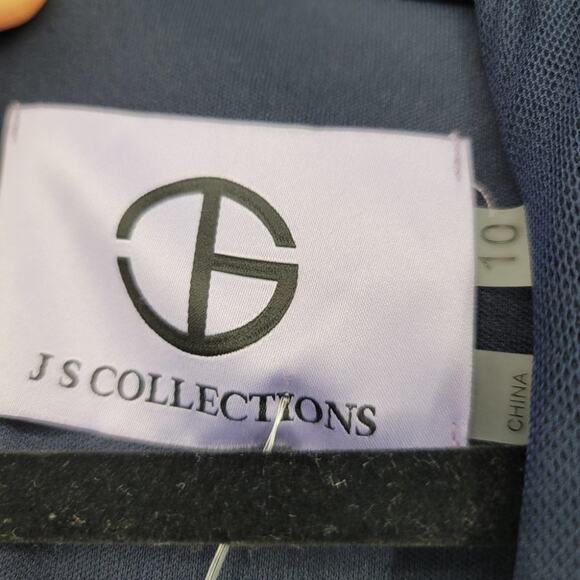 JS COLLECTIONS Navy V-Neck Chiffon Sleeve Crepe Empire Waist Gown Size 10 - Picture 3 of 6